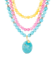 Load image into Gallery viewer, St. Augustine Pink Agate and Blue Turquoise Golden Pendant Necklace