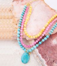 Load image into Gallery viewer, St. Augustine Pink Agate and Blue Turquoise Golden Pendant Necklace