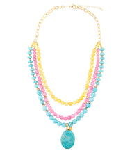 Load image into Gallery viewer, St. Augustine Pink Agate and Blue Turquoise Golden Pendant Necklace