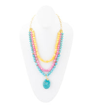 Load image into Gallery viewer, St. Augustine Pink Agate and Blue Turquoise Golden Pendant Necklace