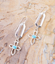 Load image into Gallery viewer, Blue Turquoise and Sterling Silver Cross Drop Earrings
