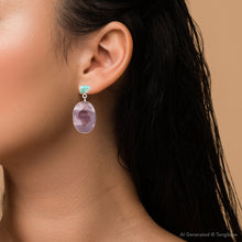 Load image into Gallery viewer, Blue Turquoise and Brown Mookaite Drop Earrings
