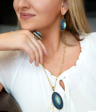 Load image into Gallery viewer, Stacked Blue Turquoise and Denim Golden Pendant Necklace