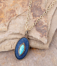 Load image into Gallery viewer, Stacked Blue Turquoise and Denim Golden Pendant Necklace
