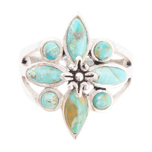 Load image into Gallery viewer, Floral Blue Turquoise and Sterling Silver Statement Ring
