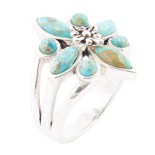Load image into Gallery viewer, Floral Blue Turquoise and Sterling Silver Statement Ring