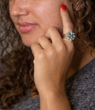 Load image into Gallery viewer, Floral Blue Turquoise and Sterling Silver Statement Ring