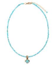 Load image into Gallery viewer, Blue Turquoise Cross Golden Pendant Necklace