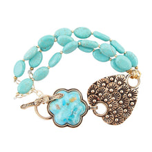 Load image into Gallery viewer, Blue Turquoise Flower Golden Toggle Bracelet