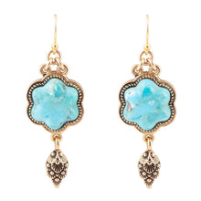 Load image into Gallery viewer, Blue Turquoise Flower Golden Drop Earrings