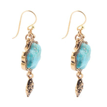 Load image into Gallery viewer, Blue Turquoise Flower Golden Drop Earrings