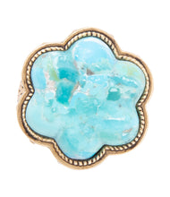 Load image into Gallery viewer, Blue Turquoise Flower Golden Ring