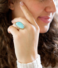 Load image into Gallery viewer, Blue Turquoise Golden Statement Ring
