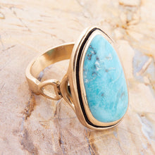 Load image into Gallery viewer, Blue Turquoise Golden Statement Ring