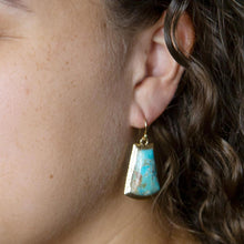 Load image into Gallery viewer, Blue Turquoise Jeweled Statement Golden Earrings