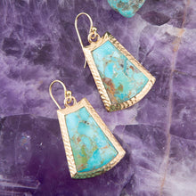 Load image into Gallery viewer, Blue Turquoise Jeweled Statement Golden Earrings