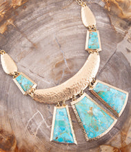 Load image into Gallery viewer, Blue Turquoise Jeweled Statement Golden Necklace