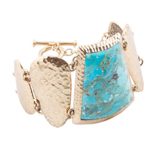 Load image into Gallery viewer, Blue Turquoise Jeweled Statement Link Golden Bracelet