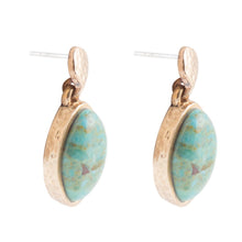 Load image into Gallery viewer, Blue Turquoise Oval Shape Golden Drop Errings