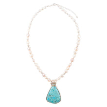 Load image into Gallery viewer, Blue Turquoise Pendant and White Pearl Sterling Silver Necklace