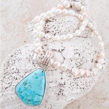 Load image into Gallery viewer, Blue Turquoise Pendant and White Pearl Sterling Silver Necklace
