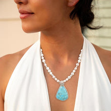 Load image into Gallery viewer, Blue Turquoise Pendant and White Pearl Sterling Silver Necklace