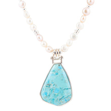 Load image into Gallery viewer, Blue Turquoise Pendant and White Pearl Sterling Silver Necklace