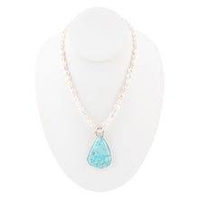 Load image into Gallery viewer, Blue Turquoise Pendant and White Pearl Sterling Silver Necklace