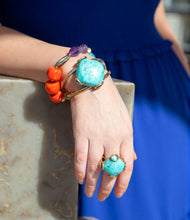 Load image into Gallery viewer, Blue Turquoise Rhombus Statement Cuff Bracelet