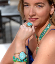 Load image into Gallery viewer, Blue Turquoise Rhombus Statement Cuff Bracelet