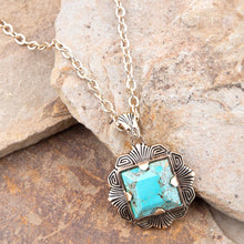 Load image into Gallery viewer, Blue Turquoise Square Golden Pendant Necklace