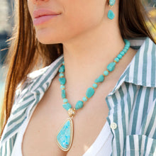 Load image into Gallery viewer, Blue Turquoise Triangle Golden Pendant Necklace