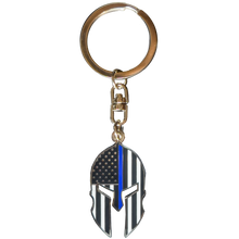 Load image into Gallery viewer, GHKB-1A Gladiator Police Thin Blue Line Flag Spartan Helmet Keychain LAPD NYPD FBI ATF CBP