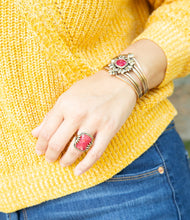Load image into Gallery viewer, Bordeaux Quartz and Bronze Ornate Cuff Bracelet