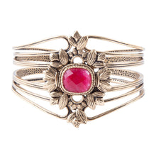 Load image into Gallery viewer, Bordeaux Quartz and Bronze Ornate Cuff Bracelet