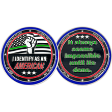 Load image into Gallery viewer, EL12-010 My Pronoun is AMERICAN Thin Green Line Challenge Coin Border Patrol Deputy Sheriff Military
