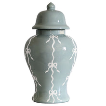 Load image into Gallery viewer, Bow Stripe Ginger Jars in Lamb's Ear Blue