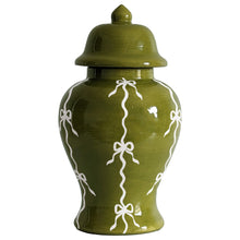Load image into Gallery viewer, Bow Stripe Ginger Jars in Moss Green