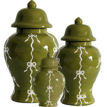 Load image into Gallery viewer, Bow Stripe Ginger Jars in Moss Green