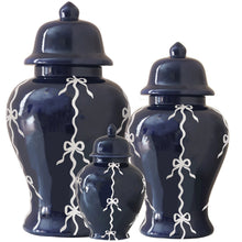Load image into Gallery viewer, Bow Stripe Ginger Jars in Navy Blue