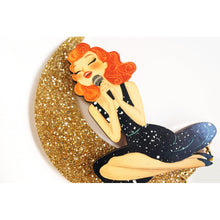 Load image into Gallery viewer, Singer sitting on the Moon Brooch by Laliblue