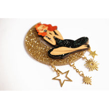 Load image into Gallery viewer, Singer sitting on the Moon Brooch by Laliblue