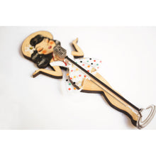 Load image into Gallery viewer, Pin-up Singer Standing w/ Microphone Brooch by Laliblue