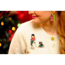 Load image into Gallery viewer, Girl with Cat on Sled Brooch by Laliblue