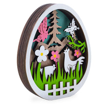 Load image into Gallery viewer, Egg Shape Spring Garden with Butterflies and Chicks Wooden Figurine