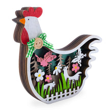 Load image into Gallery viewer, Chicken Shape Spring Garden with Butterflies and Chicks Wooden Figurine