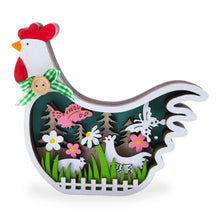 Load image into Gallery viewer, Chicken Shape Spring Garden with Butterflies and Chicks Wooden Figurine