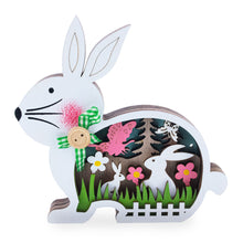 Load image into Gallery viewer, Bunny Shape Spring Garden with Butterflies Wooden Figurine