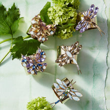 Load image into Gallery viewer, Jeweled butterfly napkin rings, blue, set of two