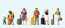 Load image into Gallery viewer, Preiser 10641 HO Scale Standing Travelers w/Rolling Suitcases -- pkg(6)